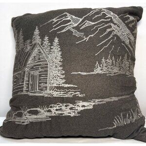 Decorative Cabin & Mountain Scene Throw Pillow 15''